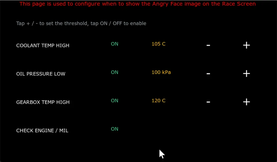 Haltech 7 Dash alert thresholds